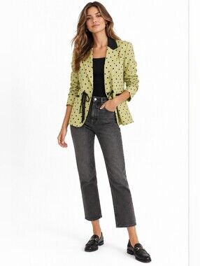 Women's Polka Dot Blazer/Jacket - Lime Green and Black